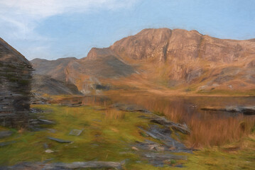 Digital painting of Cwmorthin Terrace and Rhosydd Slate Quarry, Blaenau Ffestiniog
