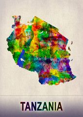 Tanzania Map in Watercolor
