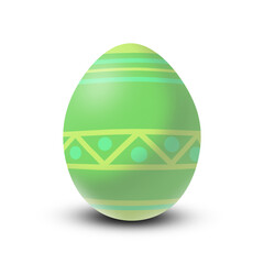 Striped green Easter egg. Illustration of an Easter egg with geometric patterns isolated on transparent background. Design PNG element for Easter decoration. Cute Easter egg in green and yellow colors