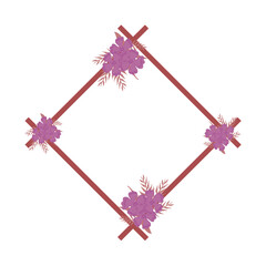 rhombus frame with purple flower