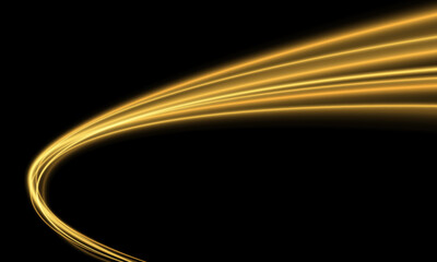 Abstract gold light speed curve on black transport technology background vector