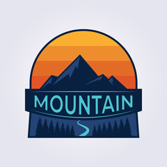 forest mountain river badge logo vector illustration design