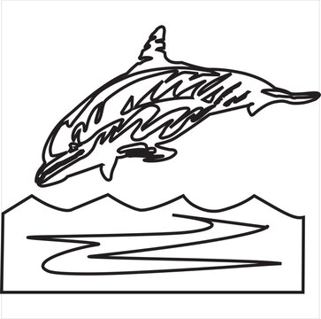 Vector, Image of whale jumping on water icon, Black and white color, with transparent background.