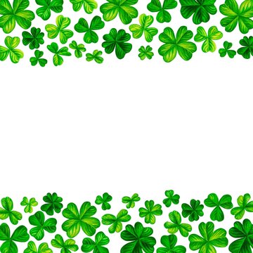 Watercolor hand drawn four leaf clover green borders for St. Patrick's Day for good luck. Element isolated on white background