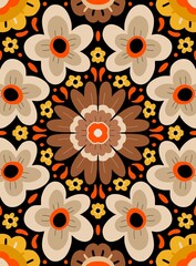 Optical floral design in brown and orange