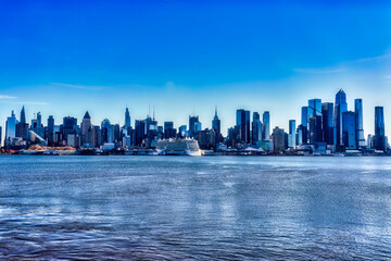 view of Manhattan skyline from Hudson river,New York