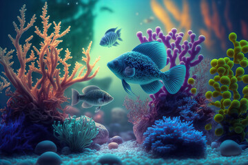 Colorful tropical fish swimming in ocean. Generative AI - obrazy, fototapety, plakaty