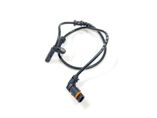Anti-lock braking system (ABS) sensor on white background, Car maintenance service.