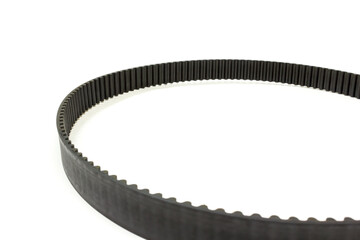 New timing belt on white background, Isolated, Car maintenance service.