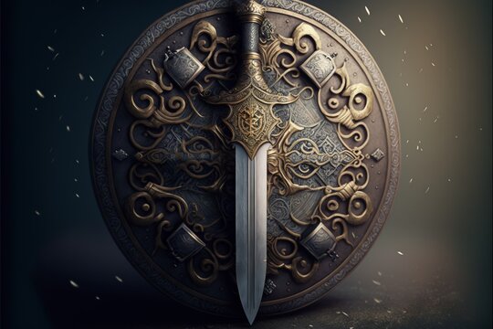 Strong shield and sword made from steel AI Generative