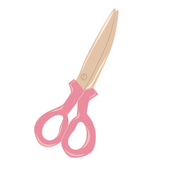 Closed scissors with pink handle isolated on a white background. Female hobby. Hand drawn vector illustration of knitting supplies, hobby items, leisure time concept