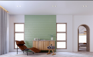 3d rendering,3d illustration, Interior Scene and  Mockup,display furniture decorated in the corner of the room in modern style.