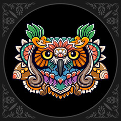 Colorful Owl head mandala arts isolated on black background