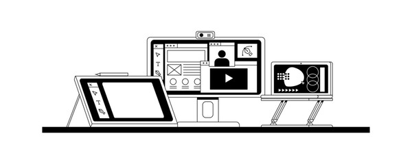 Digital Illustration icon devices, pen display tablet, desktop, laptop