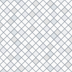 White ceramic square tiles pattern background. Elegant home interior, bathroom and kitchen wall and floor rhombus texture. Vector light grey glossy brick wall background.