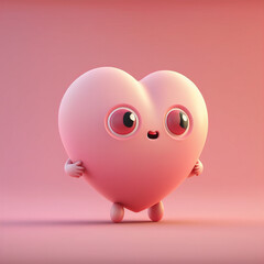 cute heart character on a pink background. Generative AI