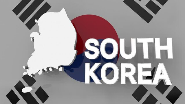 South Korea Map Flag Country Korean White Background 3d Animation