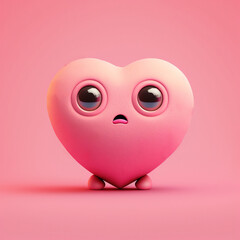 cute heart character on a pink background. Generative AI