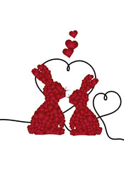 Valentine's day card, Valentine's day wishes with hares and hearts. Animal print in love.