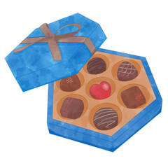 かわいい箱に入ったバレンタインチョコレート水彩イラスト素材