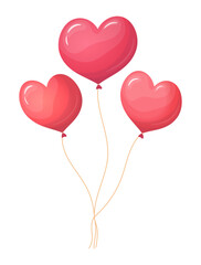 A flying bunch of pink balloons in the hearts shape. Vector for the holiday.