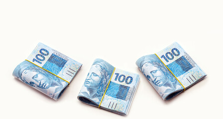 banknotes of 100 reais isolated, fortune, thousand reais in prize, raffle or big luck