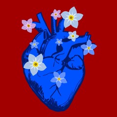 Disegno grafico cuore con fiori 