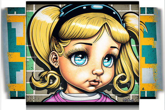 Spraycan Graffiti Street Art, blonde girl character