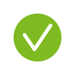 Green check mark icon. True sign in flat style. Yes, Approved, Accepted, Right, True. Vector illustration.