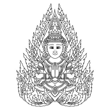 Outline design of hindu god. Thai arts simple sketch 