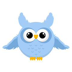 Cute blue owl sitting on a white background
