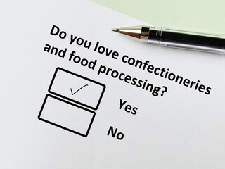Fototapeta premium Questionnaire about food manufacturing