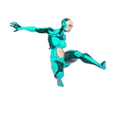 super cyborg girl is jumping like a comic hero
