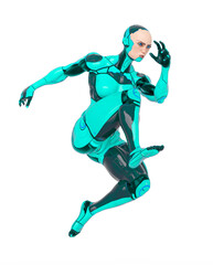 super cyborg girl is jumping fast