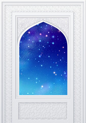 Islamic design window with starry sky with colorful stars