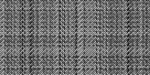 Seamless realistic bamboo basket weave repeat pattern. Wooden wicker rattan mat or thatch twill textile background texture overlay or black and white displacement, bump or height map. 3D rendering.