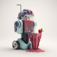 3D Robot Rasberry Smoothie Futuristic Technology AI