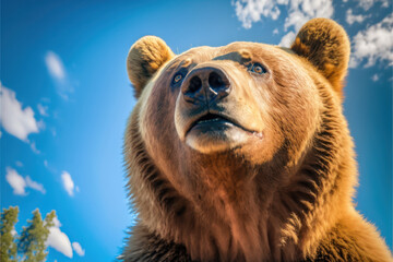 Bear looking at camera against clear blue sky - AI Generated