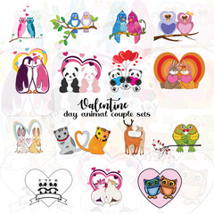 Valentines day designs with couples animal vector sets