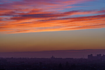 Beautiful sunset over the city. Dzhankoy, Crimea