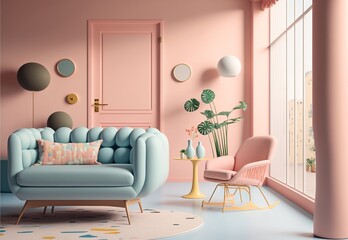 Interior design in pastel colors generative ai