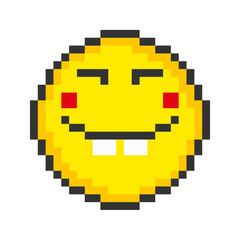 Obraz premium Laughs face icon. Pixel art emoticons. Vector illustration.