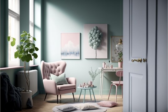 Interior design in pastel colors generative ai