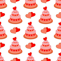 Vector seamless pattern. Big birthday cake. A heart.