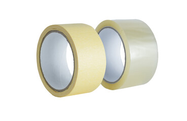 Packing tape in a roll. Two rolls. Masking tape isolated on white background.