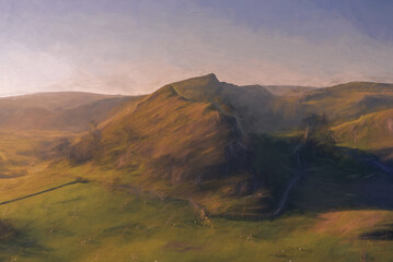 Digital painting of a sunset on Parkhouse Hill and Chrome Hill