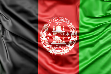 Ruffled Flag of Afghanistan. 3D illustration