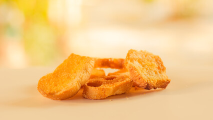 Crispy bread on natural light background.