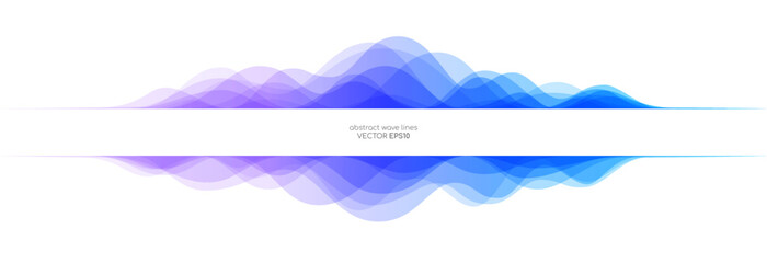 abstract sound wave equalizer colorful gradient purple blue isolated on white background with space for text banner. Vector illustration in concept of sound, voice, music