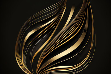 abstract minimalist curves lines black and gold. Generative AI